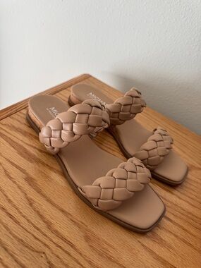 Women’s MICHAEL by Michael Shannon Braided Double-Strap Slide Sandals in Tan US7